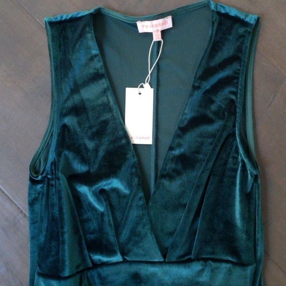NWT Stretch Velvet Velour Bodycon Mini Cocktail Dress Green Small - Picture 2 of 3